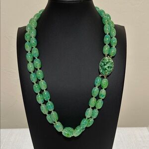 Czech Peking Glass Floral Clasp Glass Hand Knotted Double Strand Necklace